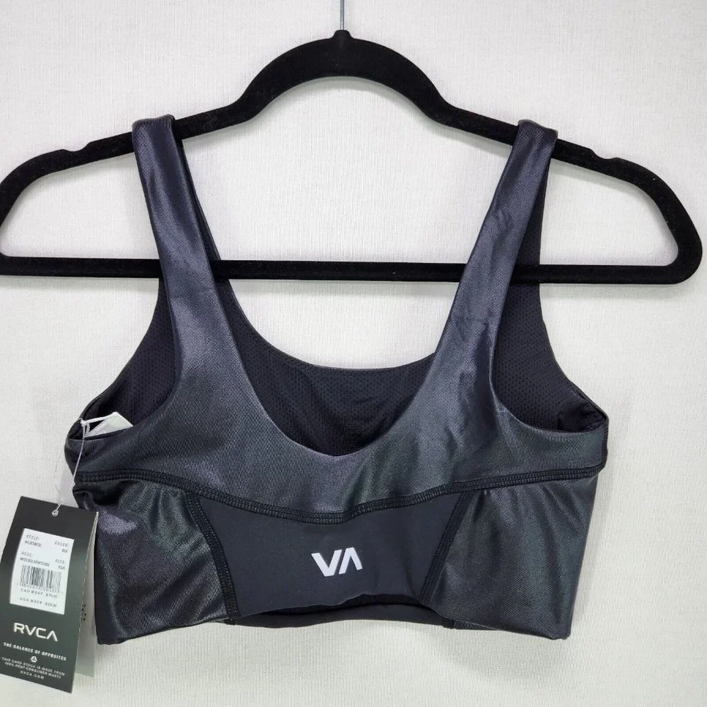 RVCA Sports Bra Adults XS Slick Black Matte Shine Womens New - Picture 2 of 10